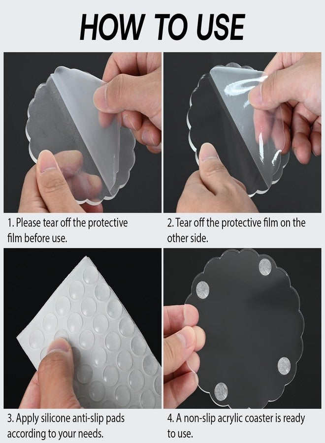 Stuffygreenus 12 Pcs Scalloped Acrylic Coasters for Drinks Clear Coaster with Silicone Anti-Slip Dots Decorative DIY Coaster Table Protector for Home Ktchen Bar Office - Image 5